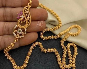 Designer 24-inch 22K Gold Plated Mop Chain Gold Plated Covering Mop Neckchain/ Mugappu Chain/ South Indian Chain Mogappu Sarady eckChain