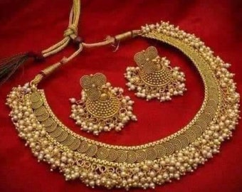 Gold Plated White Kundan Pearls Jewelry Set/ Bridesmaid Kundan Necklace Set/ Indian Jewelry Set/ Pearls Handcrafted Jewelry For Women