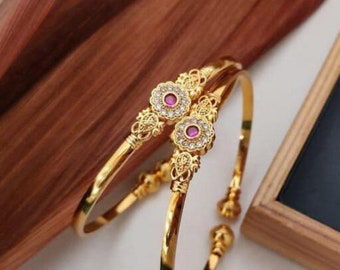 Brazaletes rajgharana Kadali chapados en oro/brazaletes polki tradicionales indios/joyas de nueva llegada para mujeres/conjunto de brazaletes nupciales/brazaletes de moda