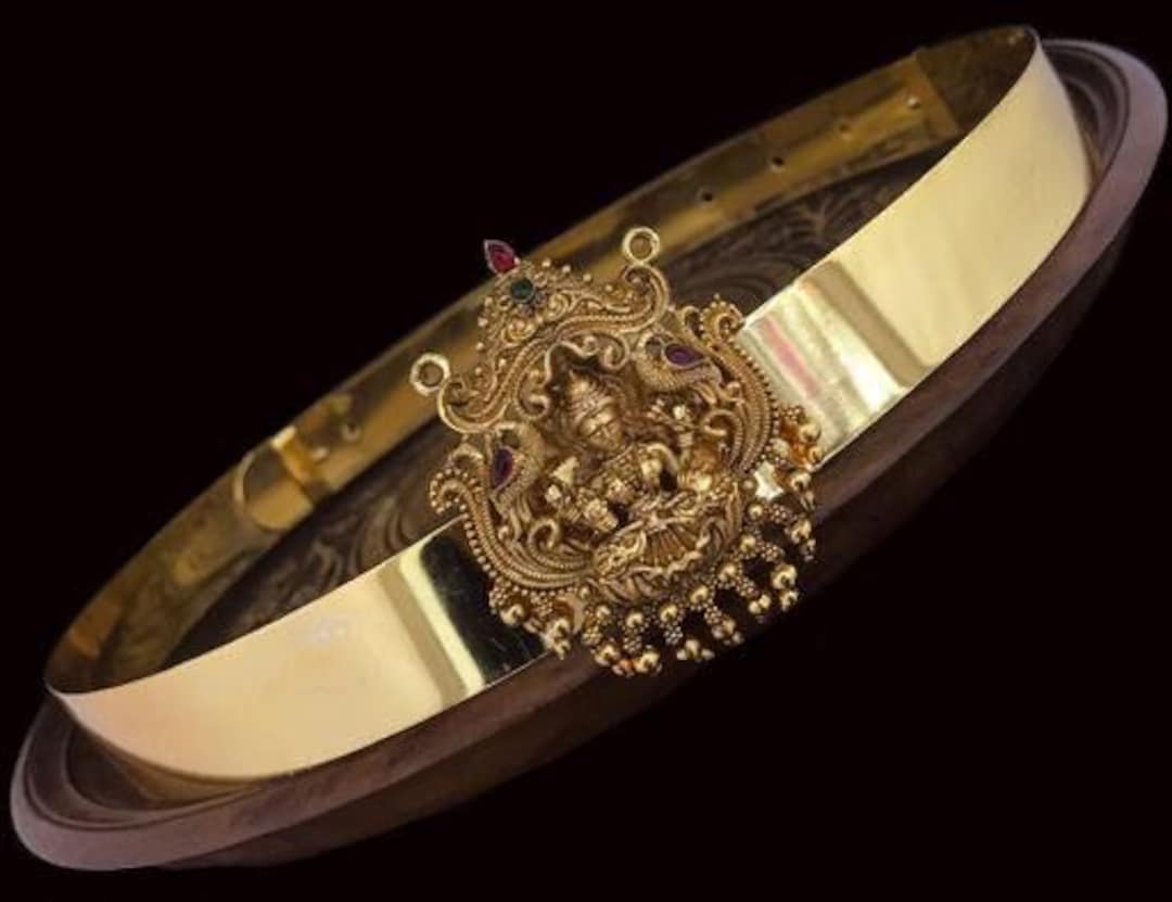 Premium Maa Laxmi Ji Gold Plated Vaddanam Hip Belt, Gold Temple