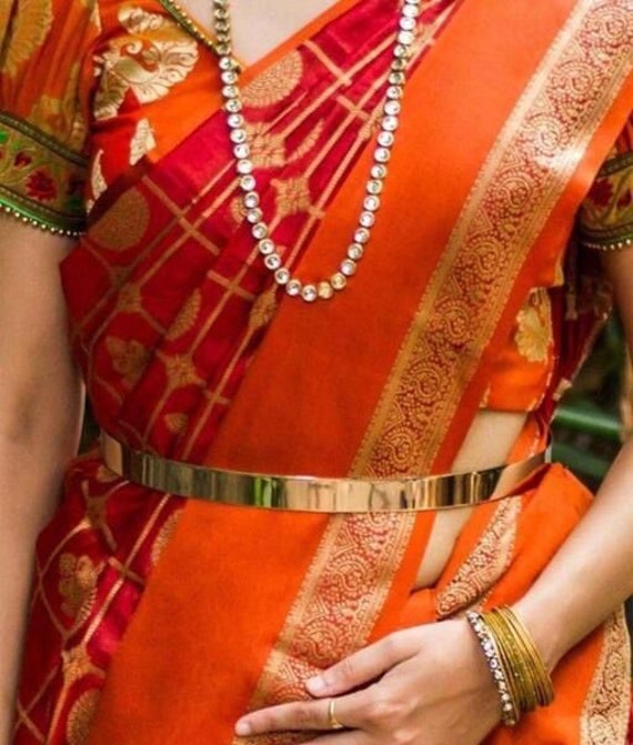 Simple Waist Belt For Saree Golden Metal Ladies Waist Belt For