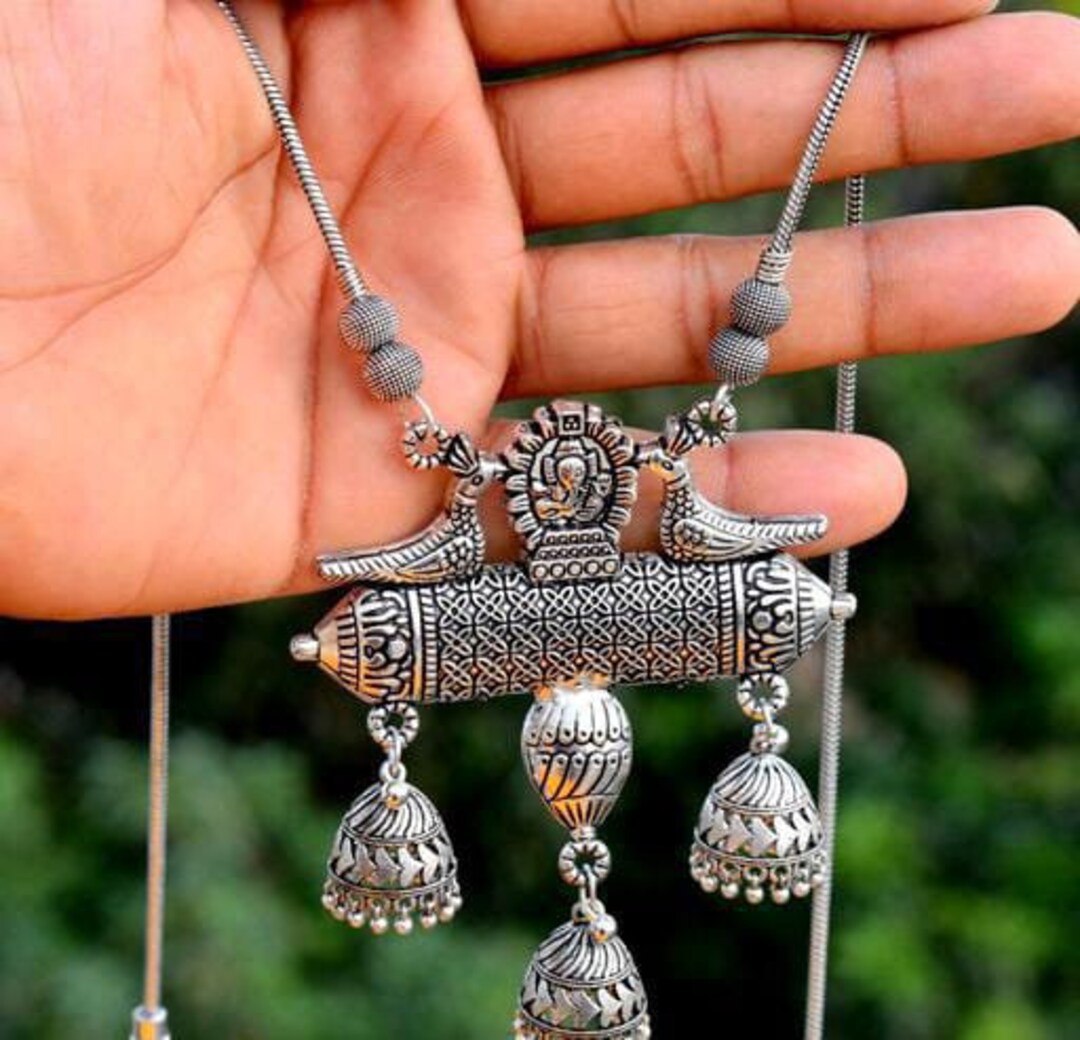 Ethnic Silver Oxidised Afghani Style Boho Dangle Earrings For Women