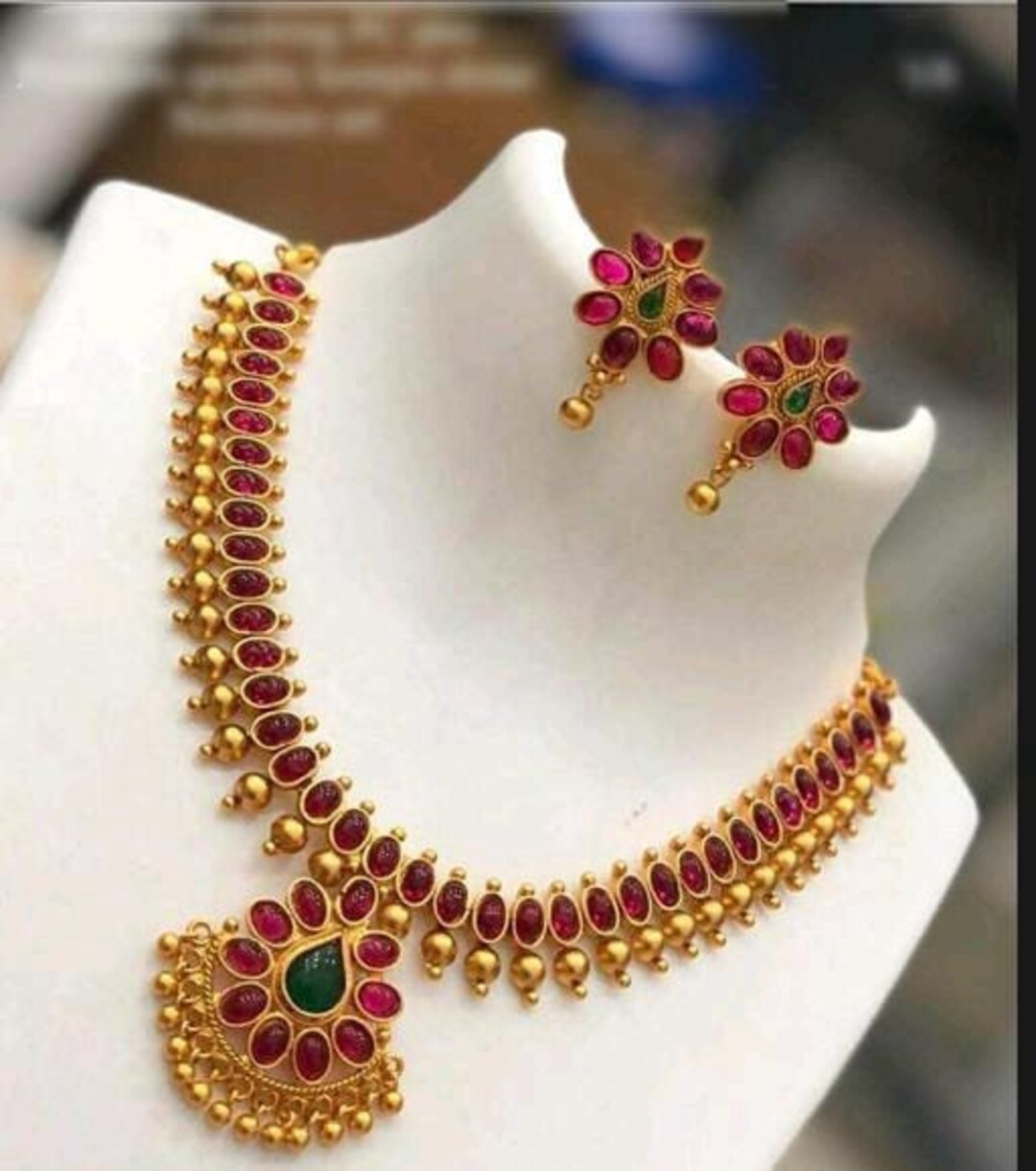 Buy Ruby Gemstone Gold Necklace Set Kasulaperu Long Haram for