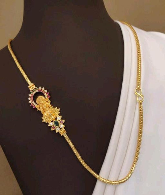 Temple Mop Chain/ Gold Plated Covering Mop Neckchain/ Mugappu