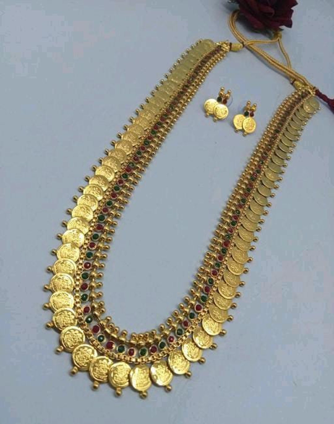 Fashion Women's Elegent Laxmi Coin Shape Jewellery Chowker Set (Green, Free Size) main image 0