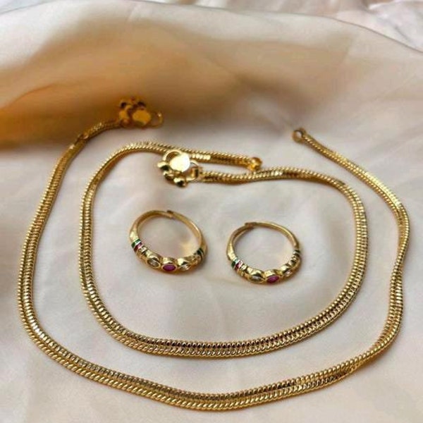 Daily Wear Anklets, Simple Golden Payal,  Gold Anklet, Body Jeweley, Toe Ring Set, Golden Toe Ring, Gift For Her, Payzeb, New Anklets Set