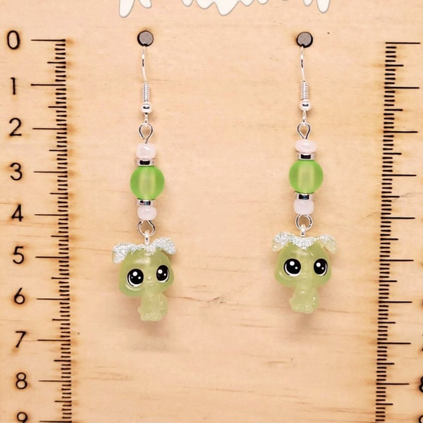 Frosted Wonderland Green Rabbit Pet Shop Earrings - Collectible LPS Jewelry