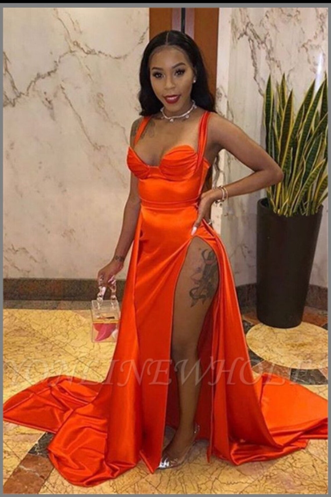 Orange Prom Dress High Slit Prom Dress Orange Corset Dress Etsy