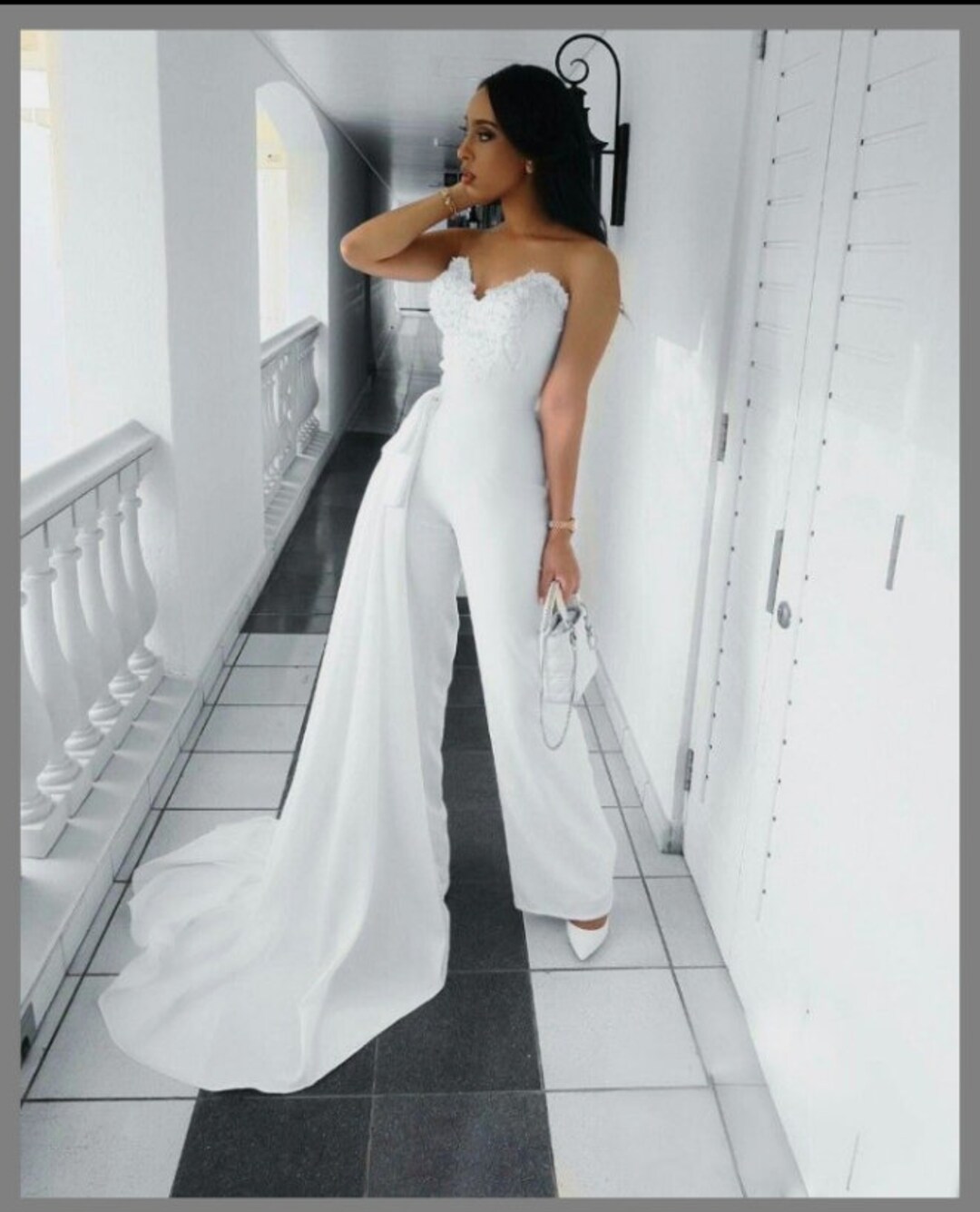 Wedding Jumpsuit With Detachable Train, White Jumpsuit, Elegant Bridal