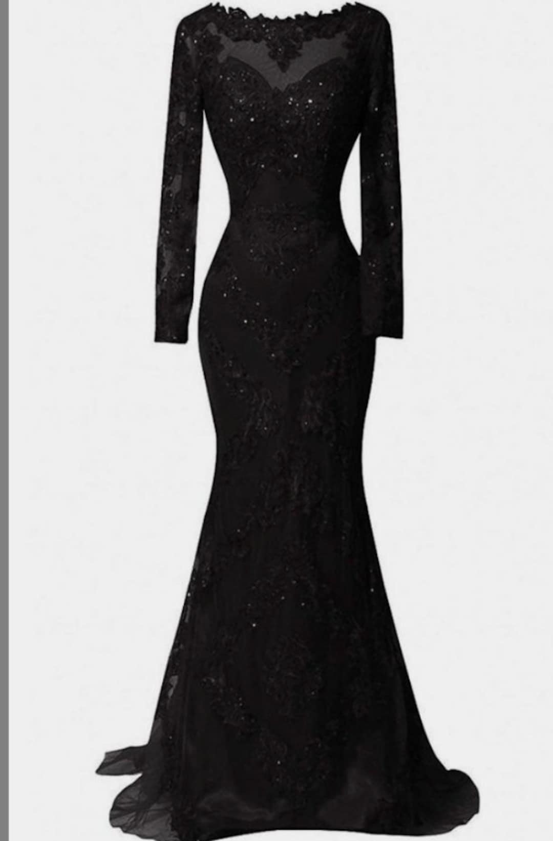 Black Lace Long Prom Dress Long Sleeve Black Lace Dress Etsy