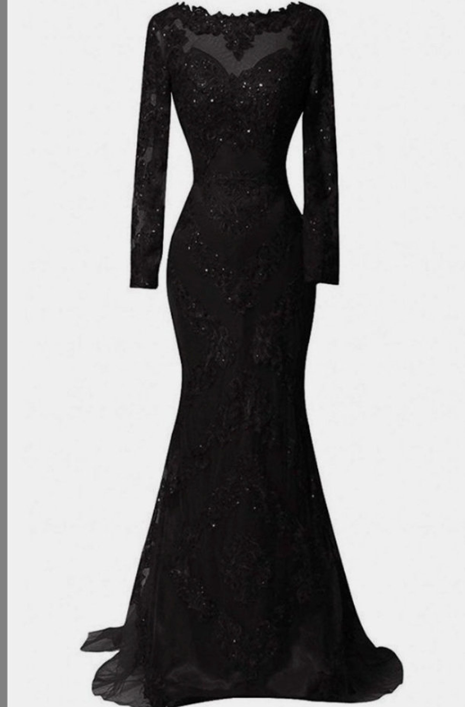 Black Lace Long Prom Dress Long Sleeve Black Lace Dress Etsy