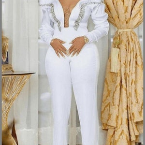 Genelyn Bridal Jumpsuit - Strapless Wide Leg Jumpsuit in White