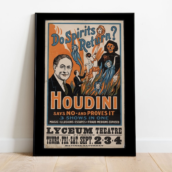Houdini Poster, Magician Poster, Vintage Poster, Retro Poster, Show Poster, Instant Download, Printable Artwork, Wall Art Download