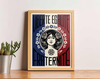 Liberte Egalite Fraternite Poster | Vintage French Wall Art Print | Marianne France Flag Decor | Retro French Motto | Digital Download Art