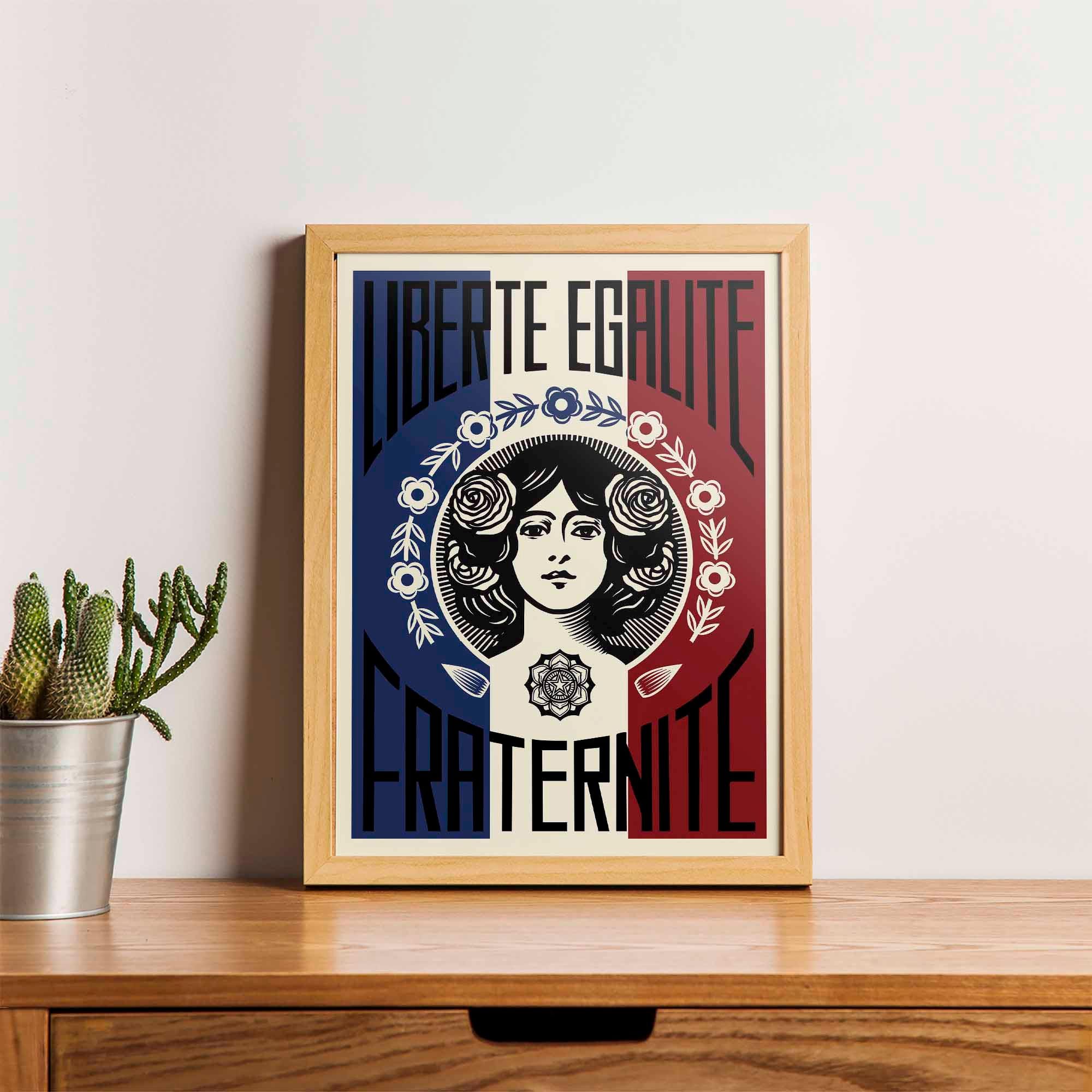 Tableau Mural KUSTOM ART Symboles Patriotiques La Marseillaise Liberté Égalité Fraternité - Impression Bois 25x18cm