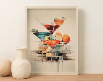Abstract Cocktail Wall Art | Modern Bar Cart Decor | Colorful Martini & Orange Print | Kitchen Aesthetic Poster | Digital Download Printable