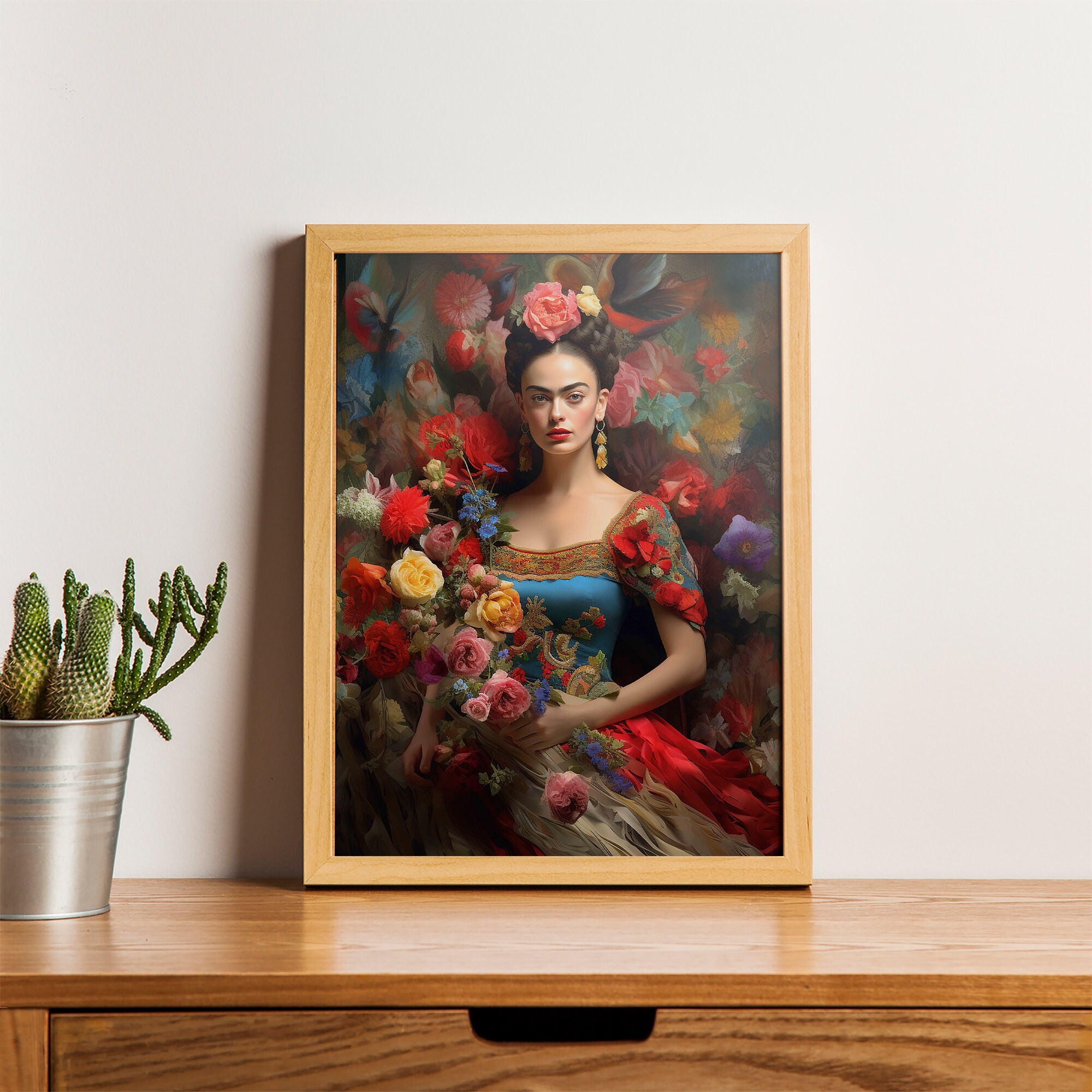 Frida Kahlo Portrait Art | Colorful Floral Mexican Folk Art Print ...