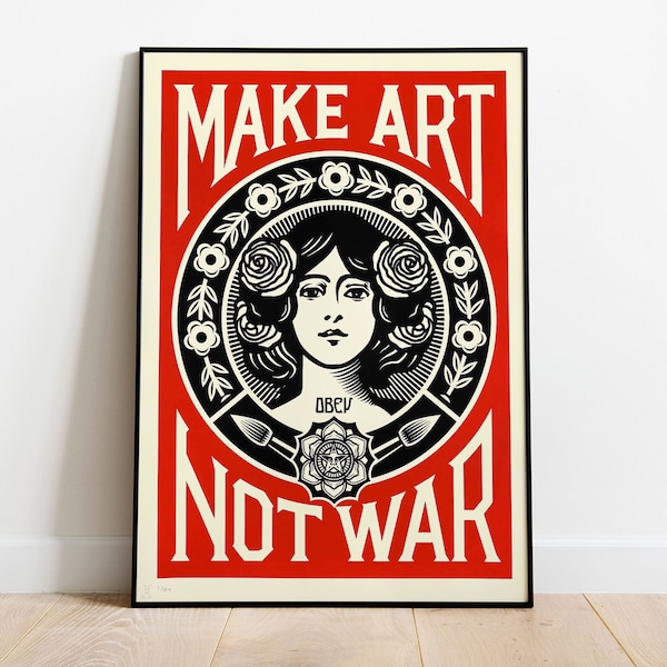 Make Art Not War Print, Vintage Art Print, Vintage Poster, Download Art, Instant Art, Red Poster Art, Old Poster, Printable Art Poster