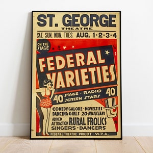 Cartel de teatro antiguo, cartel vintage, cartel musical, arte imprimible, descargar impresión de arte, cartel antiguo musical