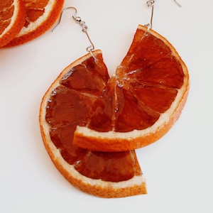 Unique Summer Jewelry ,Real Fruit Food Jewelry , Orange Fruit Earring , Handmade Jewelry , Real Half Orange Resin Fruit Earrings