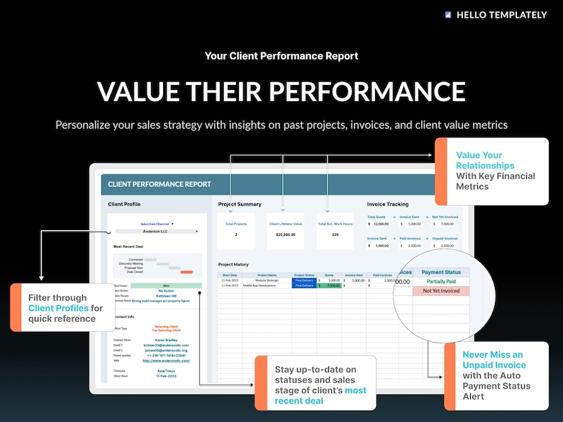 client tracker template, google sheets, excel, spreadsheet, lead management, project management, project tracker, invoice tracker, service client dashboard, business KPI, business performance tracking, customer conversion, customer segmentation