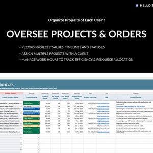 client tracker template, google sheets, excel, spreadsheet, lead management, project management, project tracker, invoice tracker, service client dashboard, business KPI, business performance tracking, customer conversion, customer segmentation