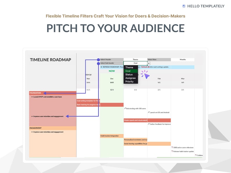 Product Roadmap Template for Google Sheets | Agile Release Timeline ...
