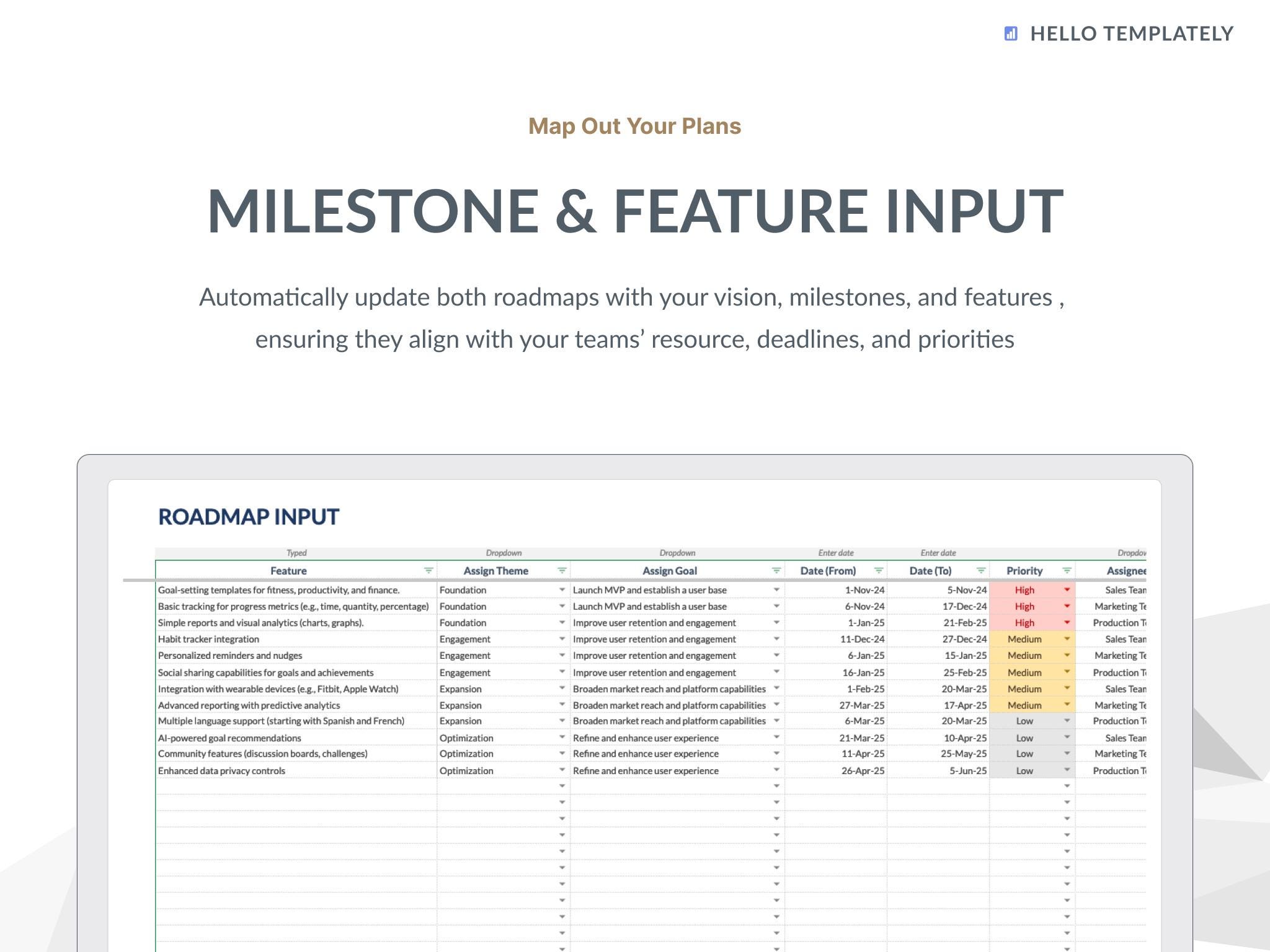 Product Roadmap Template for Google Sheets | Agile Release Timeline ...