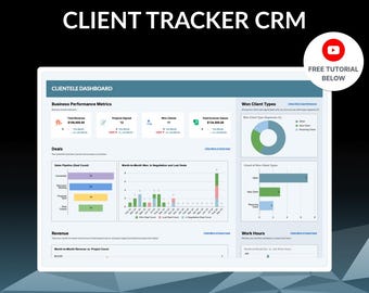 Client Tracker CRM Template in Excel & Google Sheets | Small Business Planner, Dashboard, Lead Tracker, Project Management, Invoice Tracker
