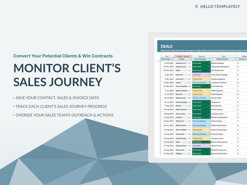 client tracker template, google sheets, excel, spreadsheet, lead management, project management, project tracker, invoice tracker, service client dashboard, business KPI, business performance tracking, customer conversion, customer segmentation