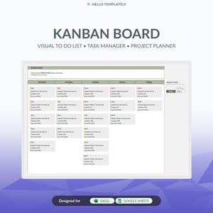 Kanbanbord Excel-sjabloon | Taaktracker Projectmanagement Productiviteitsplanner Werkorganizer Google Sheets