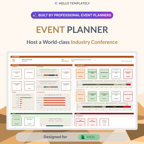 Event Planner Template, EXCEL | Seminar, Conference Organizer, Workshop Planning, Manage Budget, Track Speakers, Sponsors, Vendors