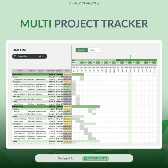 Multi Project Tracker: Google Sheets Project Management (Digital Download)