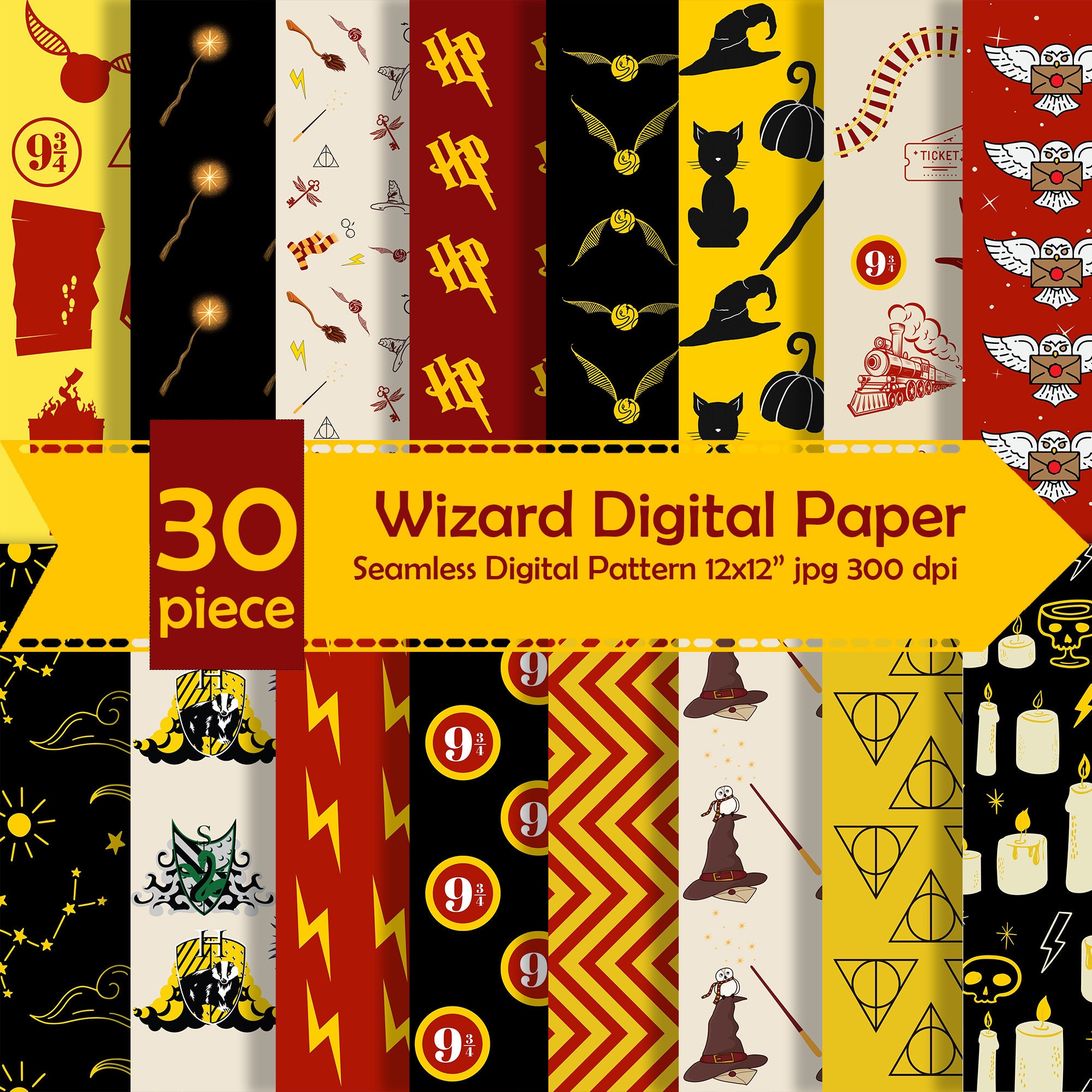 harry potter inspired digital papers printable paper pack printable papers  commercial use instan…