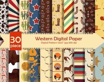 Western Cowboy Digital Paper, Cowboy Party Papers,Western Background, Wild West Scrapbook Papers,Printable Cowboy Paper Pack,western Wraping