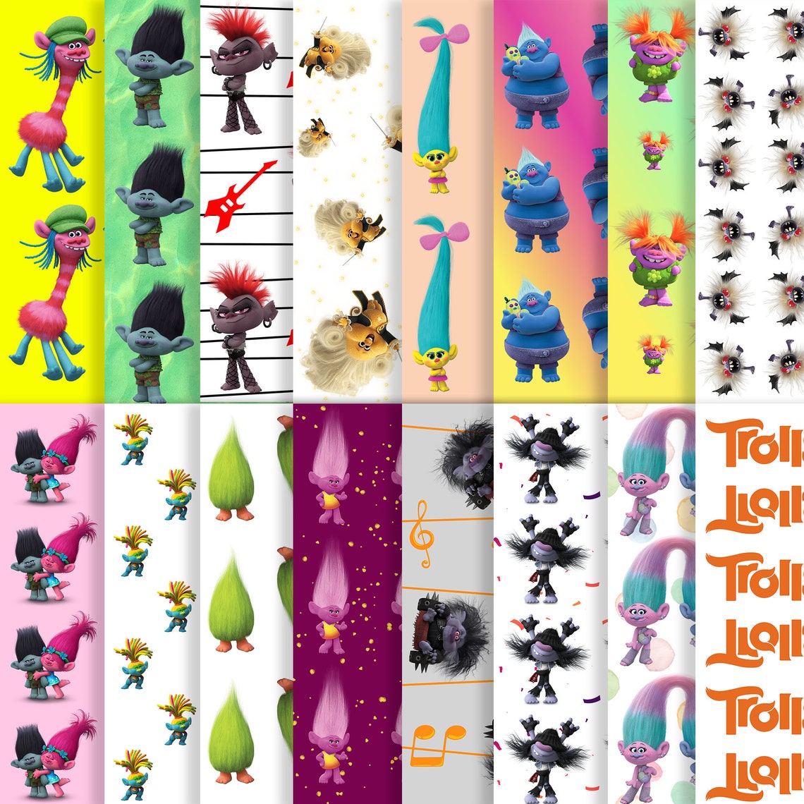 Trolls Digital Paper, Birthday Party Papers, Scrapbook Paper,birthday ...