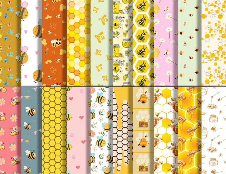 Bee Digital Paper, Honey Bee Background, Bee Pattern, Bee Paper Pack