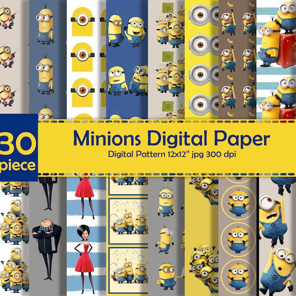 Minions Digital Paper,Minions Packing Paper,Minions Birthday Digital Paper,Minions Animation,Minions Scrapbooking,Minions Clipart