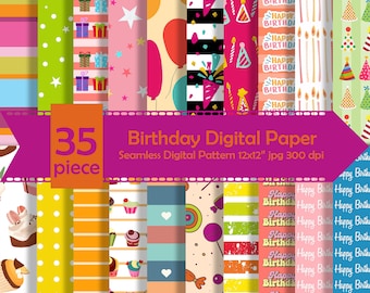 Happy Birthday Digital Paper,Birthday Party papers,Scrapbook paper for Birthday,birthday İnvitation papers,printable commercial use paper