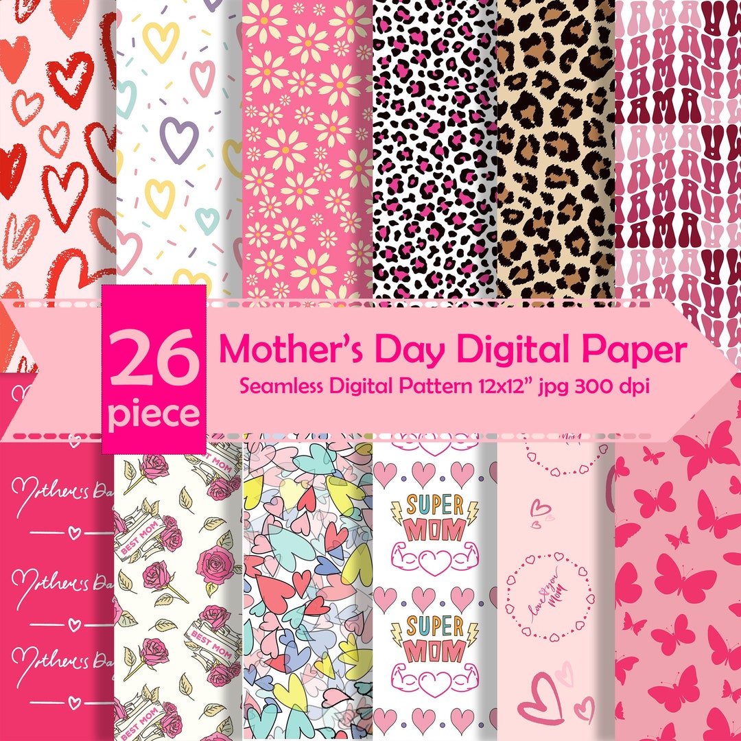 Mother's Day Digital Paper, Mom Digital Seamless Background, Printable
