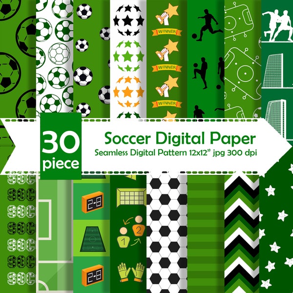 Soccer Digital Paper, Football Paper, Football Player Paper Pack, Sport Scrapbook, Football Background, Green Soccer Wallpaper, Soccer Gift