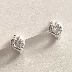 CZ Bold Heart Huggie Hoop Earrings Sterling Silver – Chunky Sculpted Hearts with Sparkly CZ, Statement Huggies, Gift for Her | Cult Mystique
