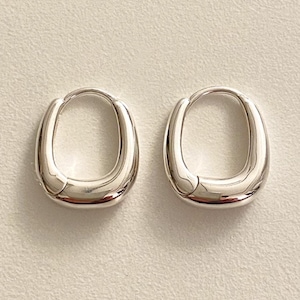 Round Square Silver Hoop Earrings, Sterling Silver, Chunky Huggies, Sleek, Classic Hoop, Minimalist