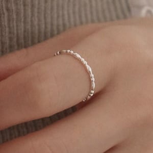 Beaded Oval Dot Band Ring Sterling Silver – Dainty Minimalist Stacking Ring, Everyday Ring, Textured Bead Band Gift for Her | Cult Mystique