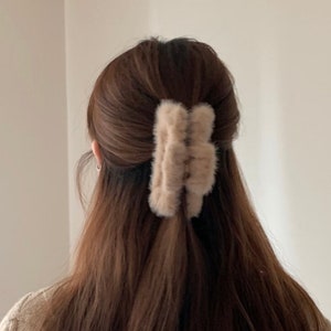 Fluffy Square Hair Clip, Faux Fur Hair Claw, Large Size Hair Clip, Jumbo Hair Claw Clip, Hair Clip, Hair Accessories for Her [016]