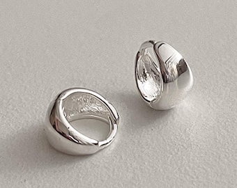 Tiny Droplet Hoop Earrings – Sterling Silver Petite Chunky Huggies, Minimalist Everyday Earrings, Small Hoop Gift for Her | Cult Mystique