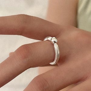 Sculptural Silver Ball Ring – Matte Band & Shiny Orb, Modern Minimalist Statement Ring, Bold Silver Jewellery Gift | Cult Mystique