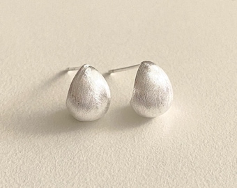 Matte Silver Dome Droplet Stud Earrings, Sterling Silver, Chunky studs, Bold, Sleek, silver studs, dome earrings, Classic, Minimalist