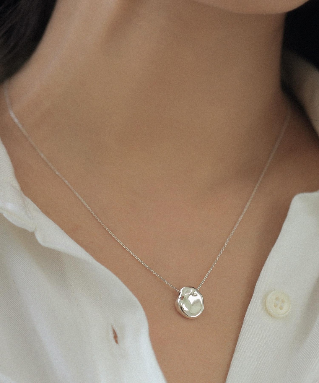 Organic Pebble Pendant Necklace Sterling Silver – Minimalist Sculptural ...