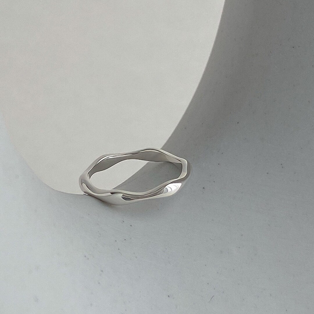 Dainty Wave Stacking Ring – Sterling Silver Minimalist Wavy Band, Delicate Wave Ring, Stackable ...